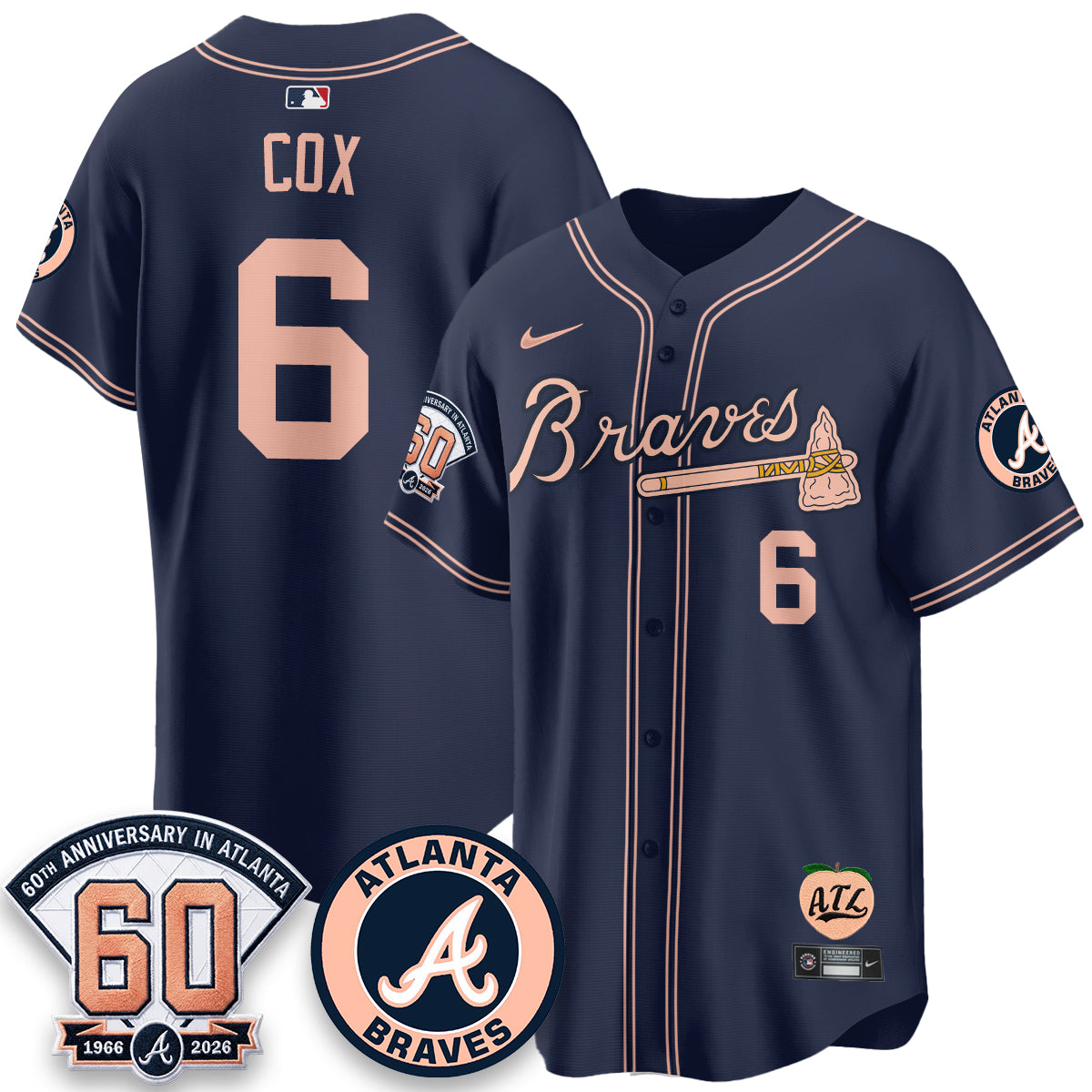 Atlanta Braves 60th Anniversary Peach Edition Vapor Premier Limited Jersey - All Stitched (1)