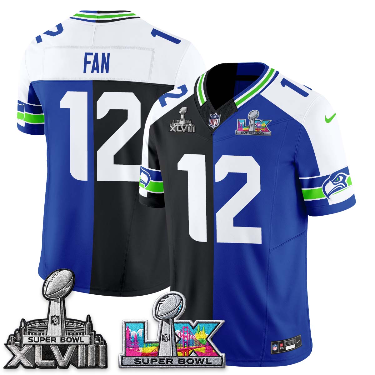 Seattle Seahawks Throwback 2 SB Patches Vapor Jersey - Stitched-NQD