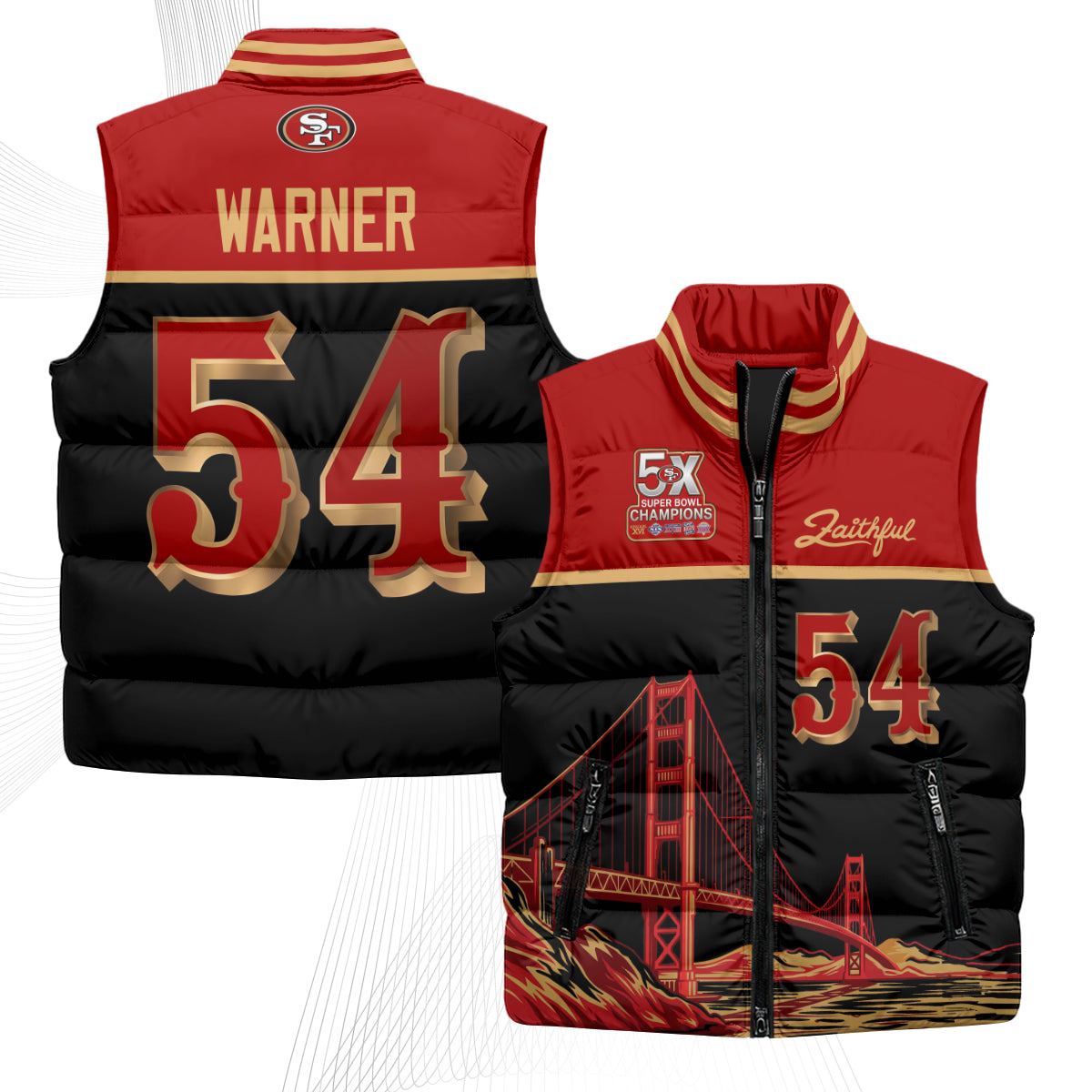 San Francisco 49ers Faithful Puffer Vest - Printed