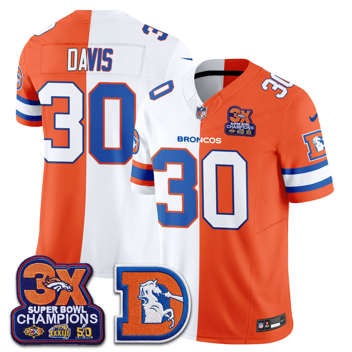 Denver Broncos Throwback Split Vapor Jersey - Stitched-NQD