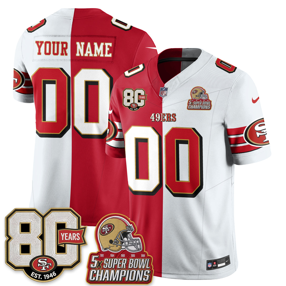 San Francisco 49ers Split Style Vapor Custom Jersey - Stitched