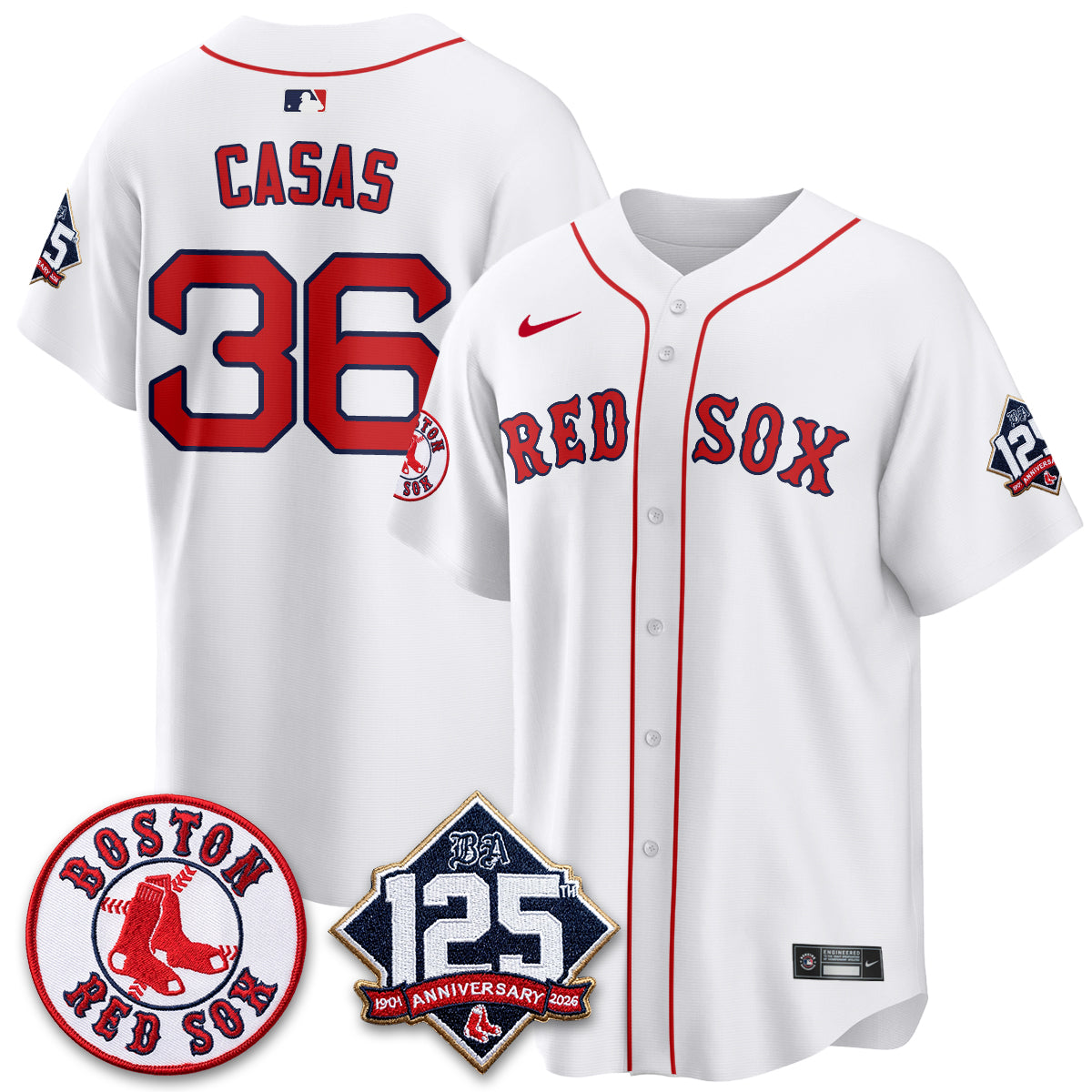 Boston Red Sox 125th Anniversary Patch Vapor Jersey - Stitched