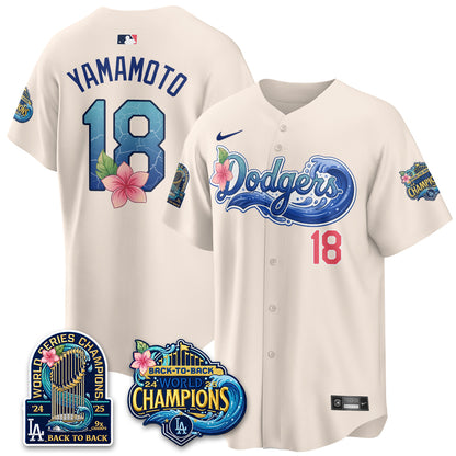 Los Angeles Dodgers Coastal Vapor Hawaiian Jersey - All Stitched