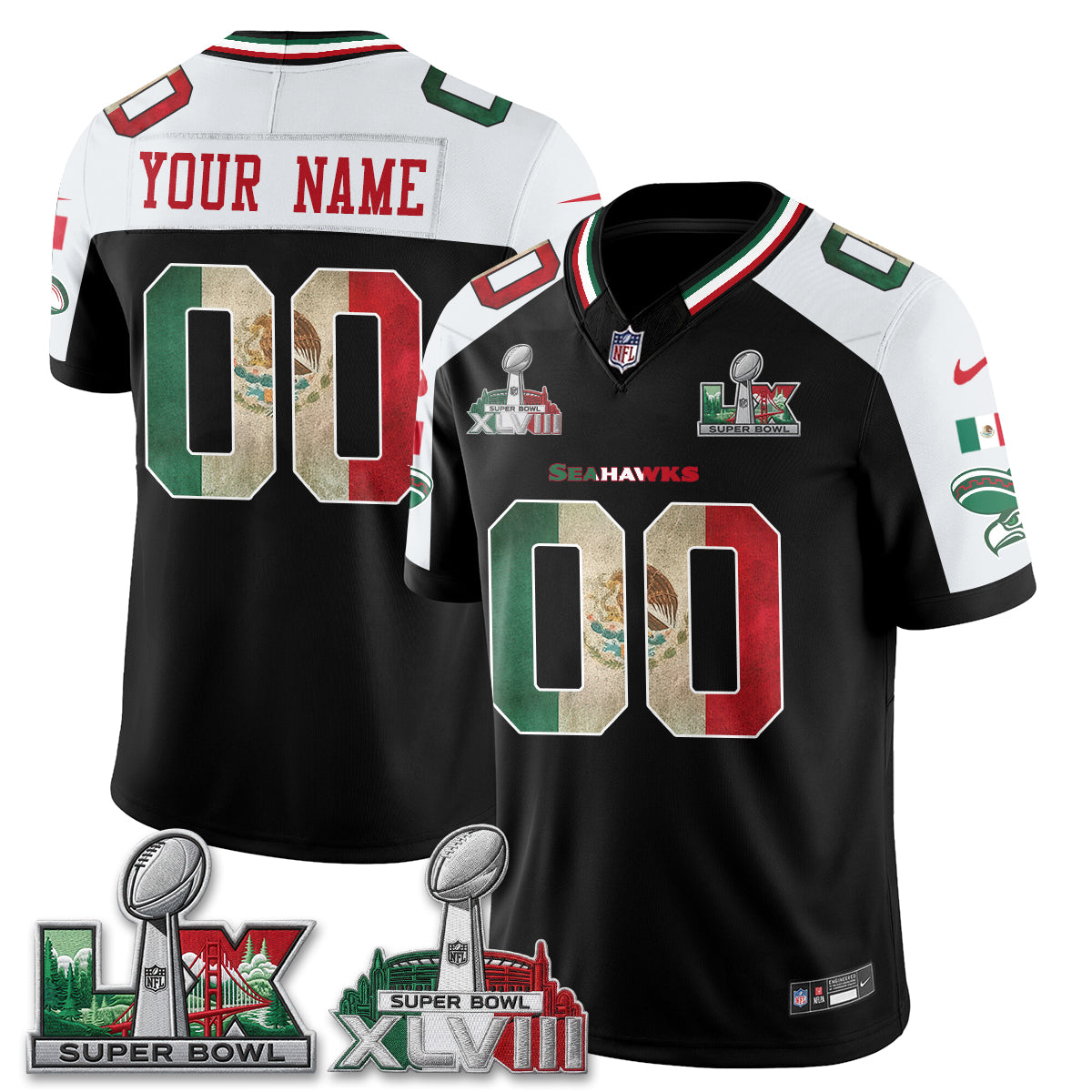 Seattle Seahawks Mexico Edition Vapor Custom Jersey V2- Stitch-NQD