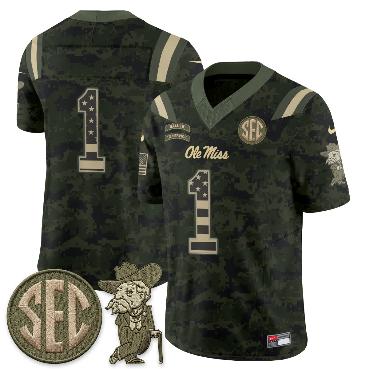 Ole Miss Rebels 2026 Salute to Service Vapor Jersey - Stitched