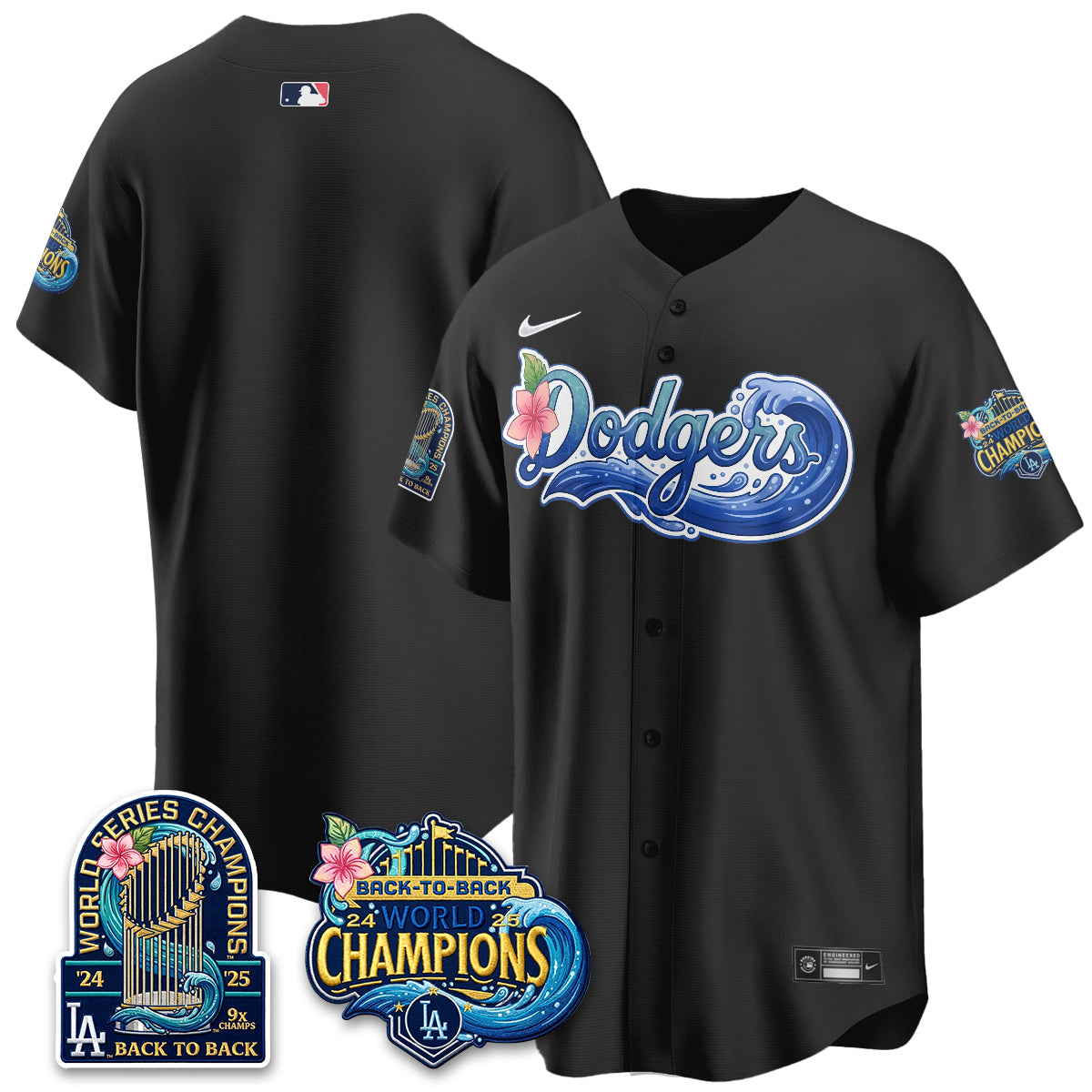 Los Angeles Dodgers Coastal Vapor Hawaiian Jersey - All Stitched