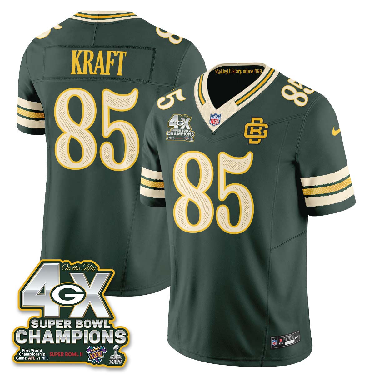 Green Bay Packers 2026 Rivalries 4X Champs Vapor Jersey - Stitched