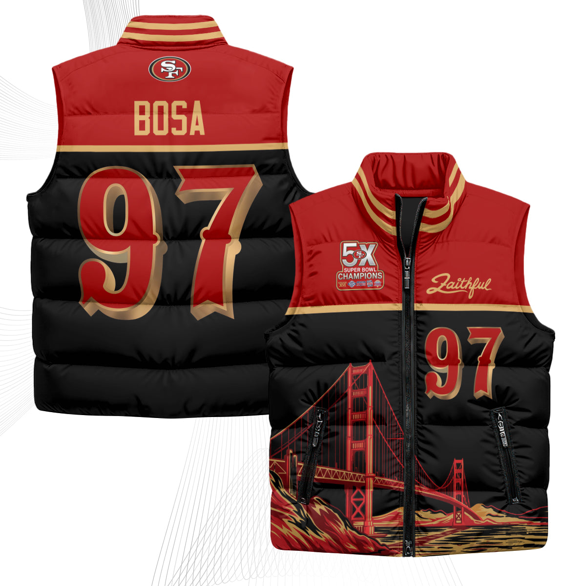 San Francisco 49ers Faithful Puffer Vest - Printed