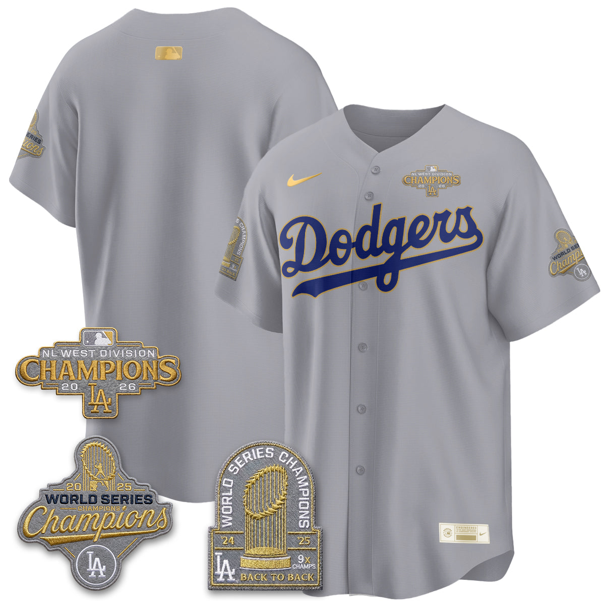 Los Angeles Dodgers 2026 NL West Champs Gold Vapor Jersey- Stitched