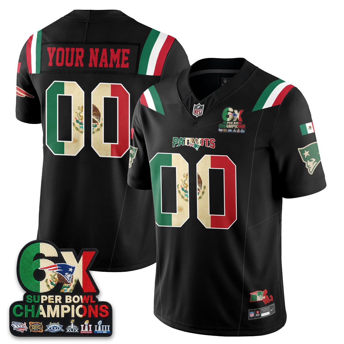 New England Patriots Mexico Edition Vapor Custom Jersey - Stitched