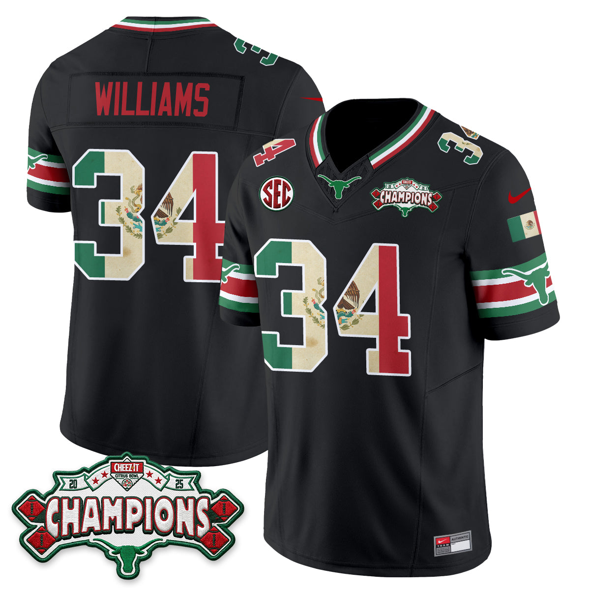 Texas Longhorns Mexico Edition Vapor Jersey - Stitched-NQD