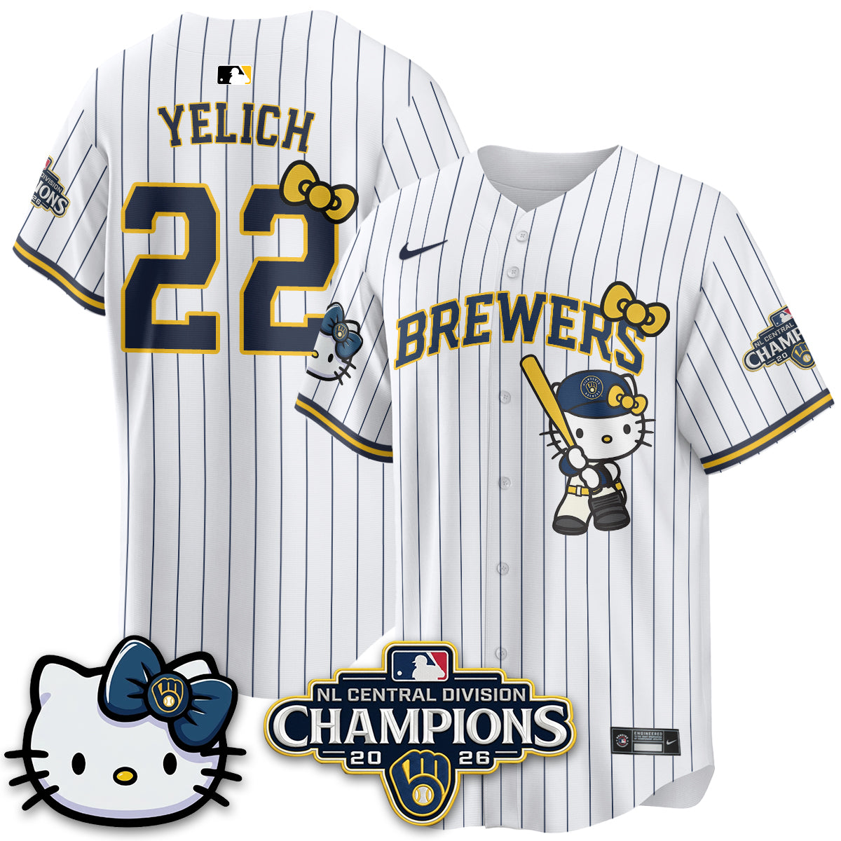 Milwaukee Brewers NL Central Champs x Meow KT Vapor Pink Jersey - Stitched