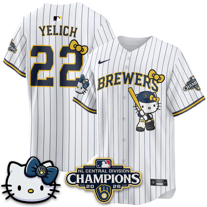 Milwaukee Brewers NL Central Champs x Meow KT Vapor Pink Jersey - Stitched