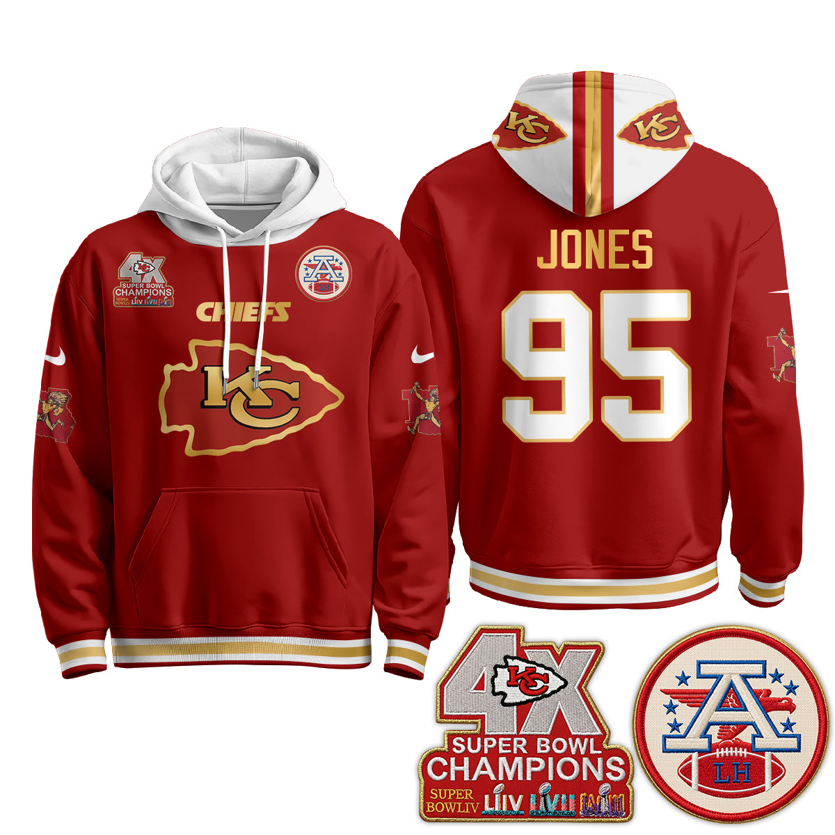 Kansas City Chiefs 4X Champs Gold Edition Hoodie - Stitched