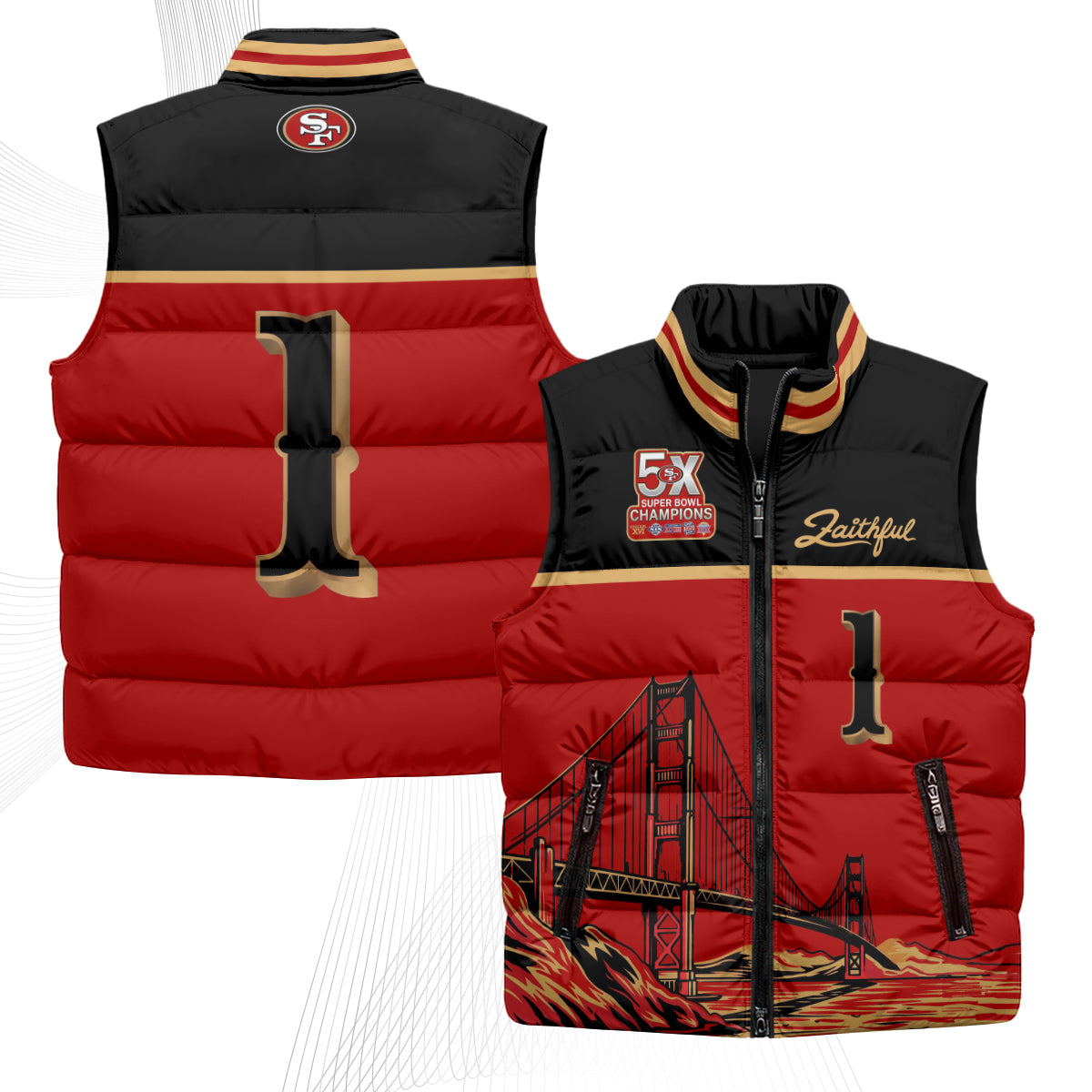 San Francisco 49ers Faithful Puffer Vest - Printed