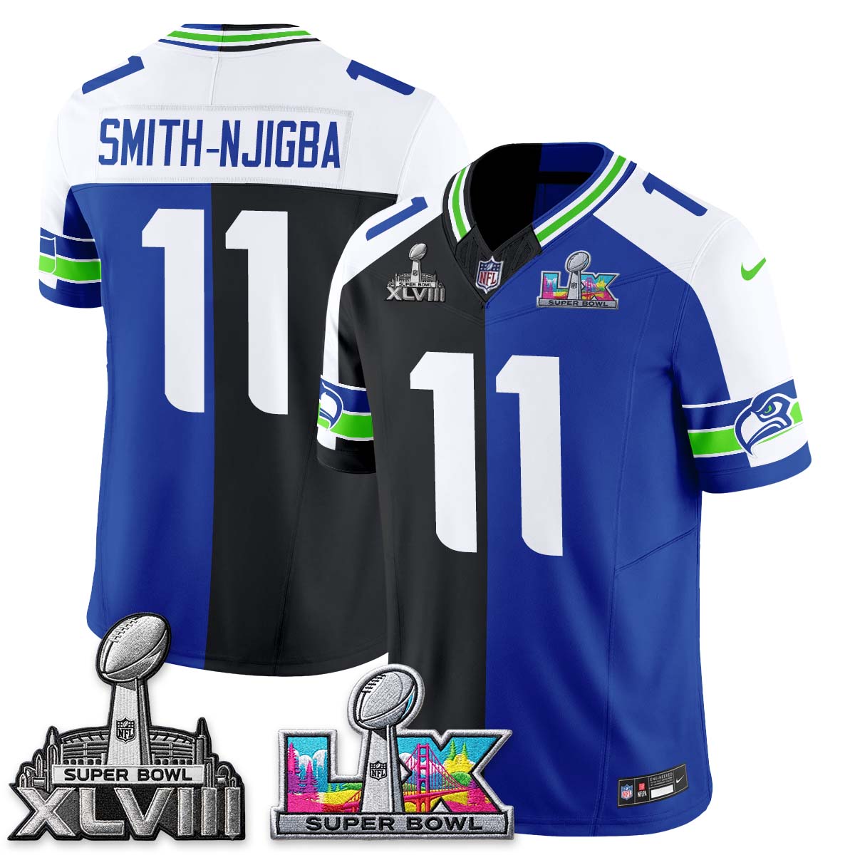 Seattle Seahawks Throwback 2 SB Patches Vapor Jersey - Stitched-NQD
