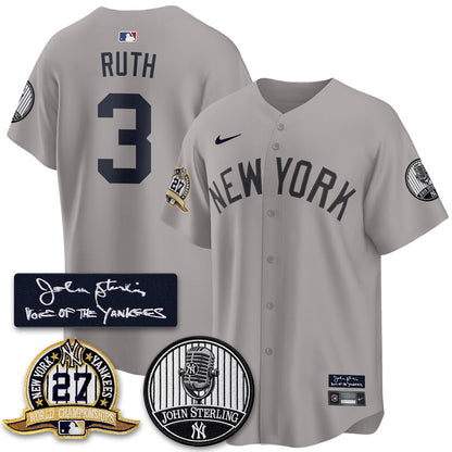 NYY John Sterling Tribute Patch Limited Gold Jersey - Stitched