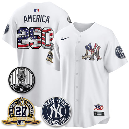New York Yankees Independence Day USA Vapor Limited Jersey - Stitched