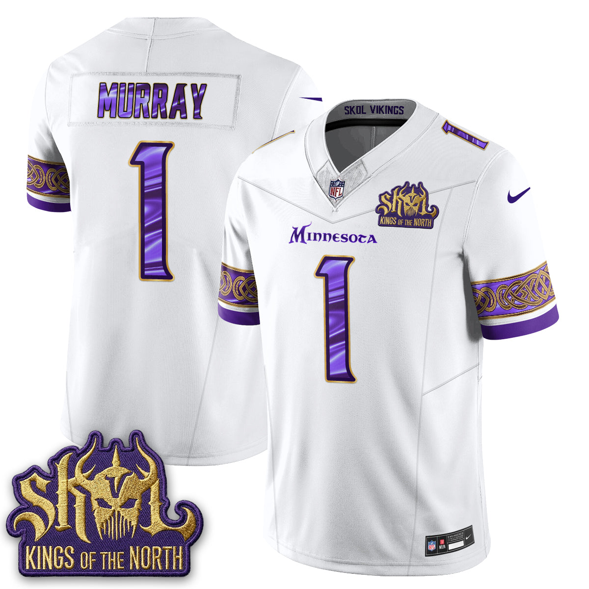 Minnesota Vikings Fangear Edition Warrior Skol Patch Vapor Jersey - Stitched