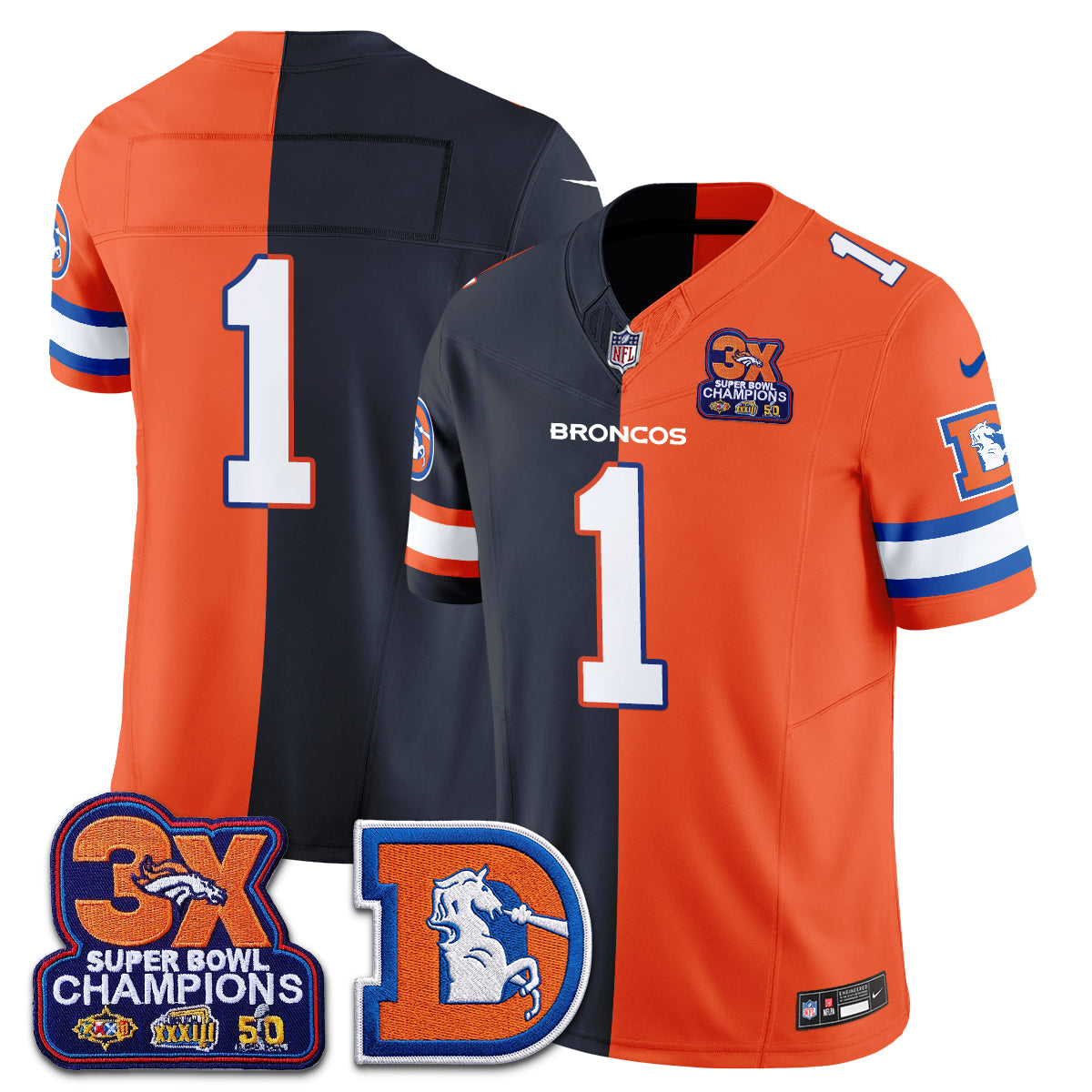 Denver Broncos Throwback Split Vapor Jersey - Stitched-NQD