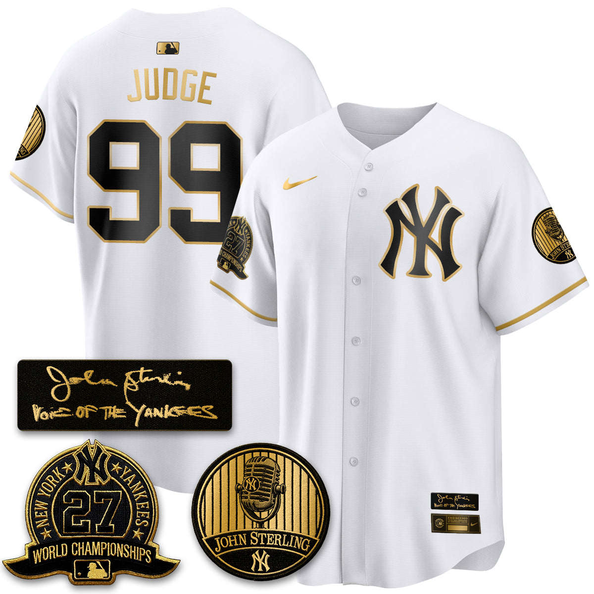 NYY John Sterling Tribute Patch Limited Gold Jersey - Stitched