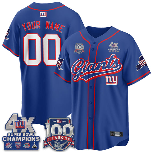 New York Giants 4X Champs & 100 Anniversary Vapor Baseball Custom Jersey V2- Stitched
