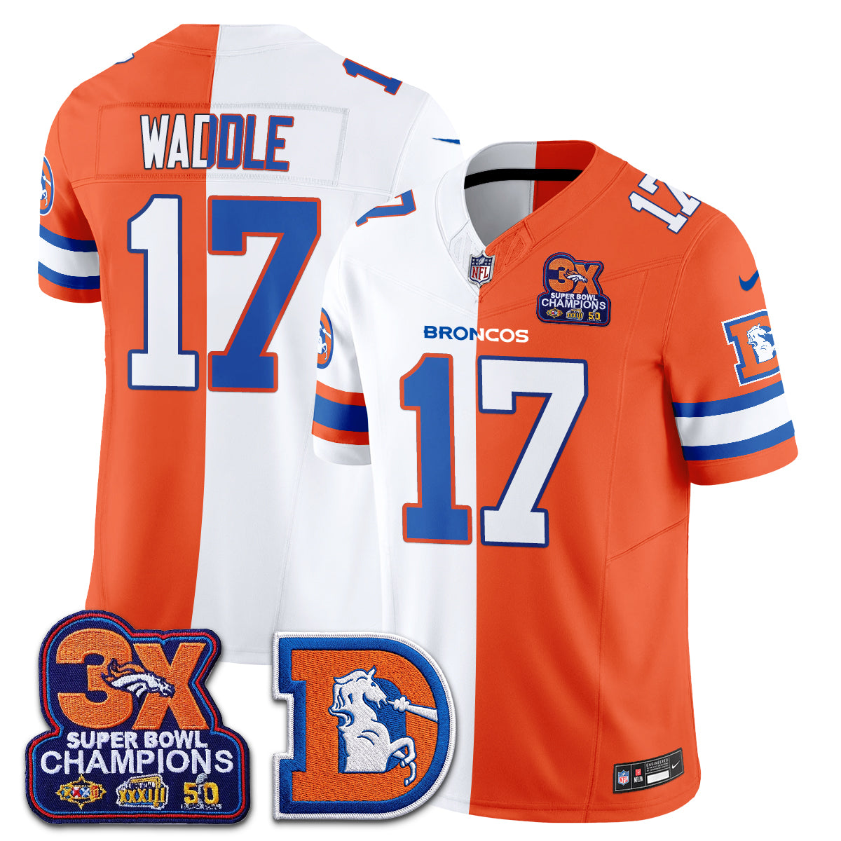Denver Broncos Throwback Split Vapor Jersey - Stitched-NQD