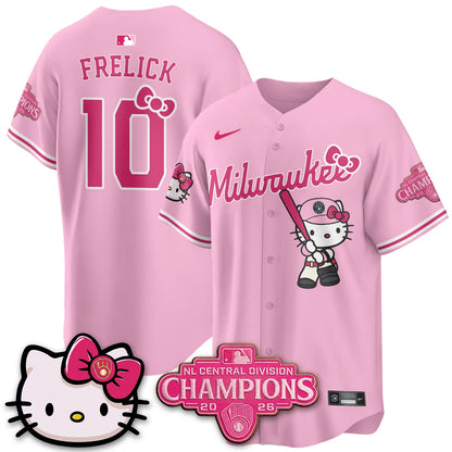 Milwaukee Brewers NL Central Champs x Meow KT Vapor Pink Jersey - Stitched