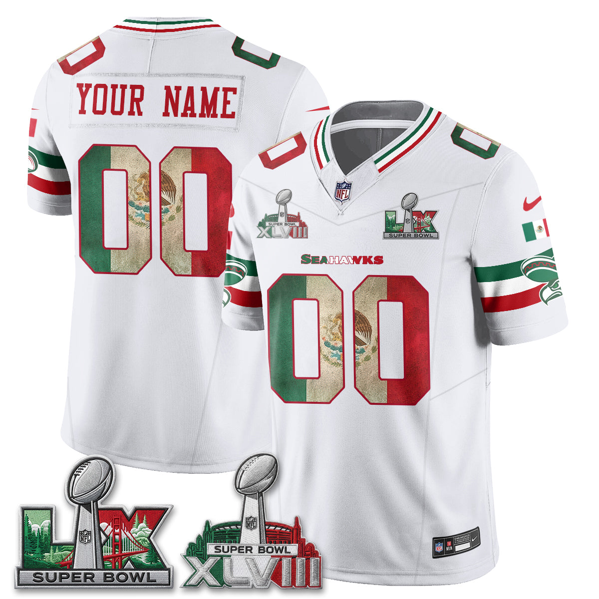 Seattle Seahawks Mexico Edition Vapor Custom Jersey V2- Stitch-NQD