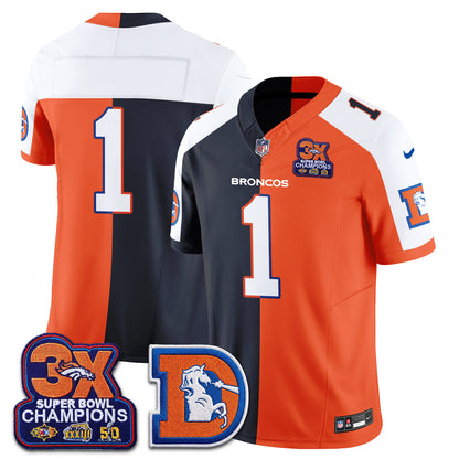 Denver Broncos Throwback Split Vapor Jersey - Stitched-NQD