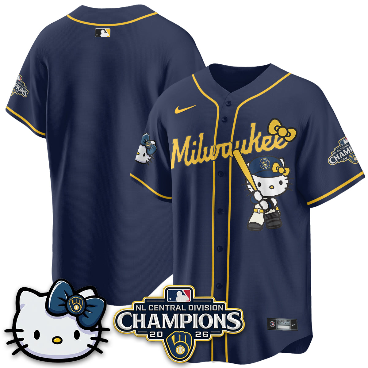 Milwaukee Brewers NL Central Champs x Meow KT Vapor Pink Jersey - Stitched