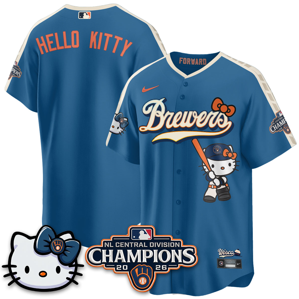 Milwaukee Brewers NL Central Champs x Meow KT Vapor Pink Jersey - Stitched