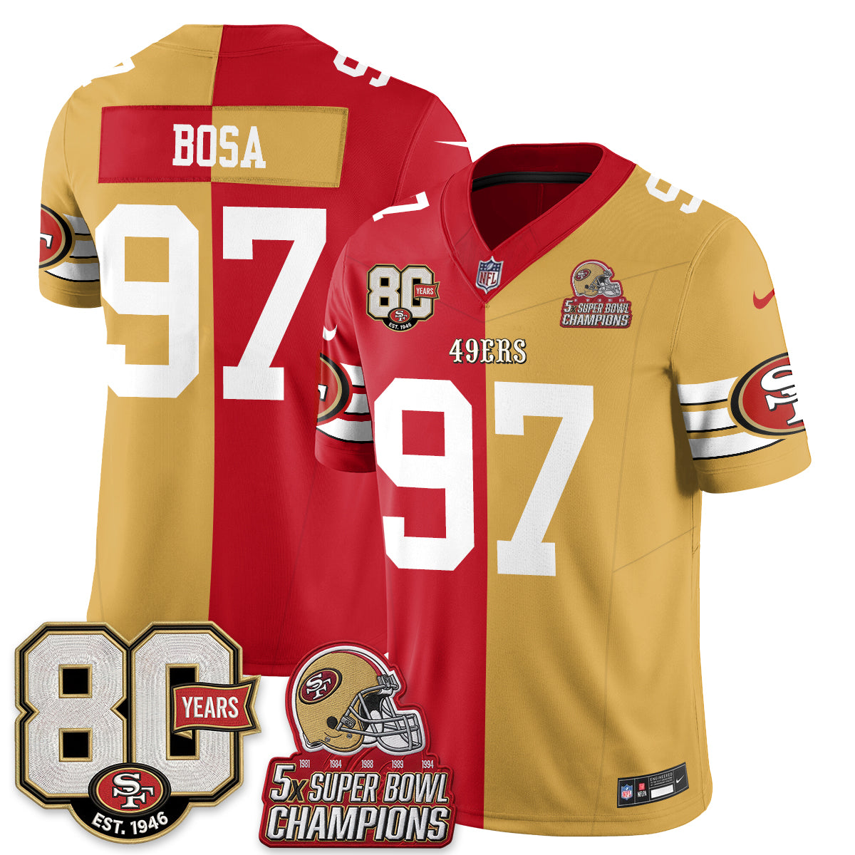 San Francisco 49ers Split Style Vapor Jersey - Stitched