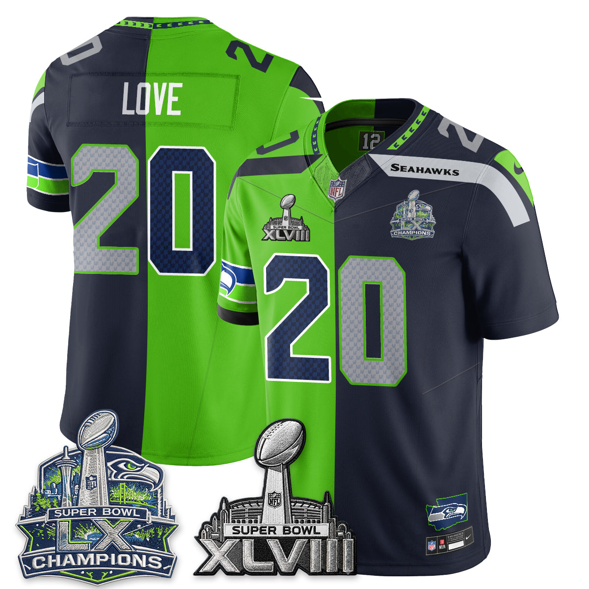 Seattle Seahawks S.Bowl Champs Split Edition Vapor Jersey - Stitch