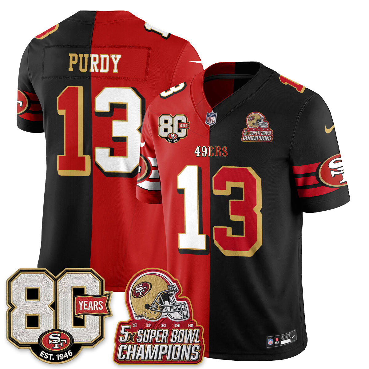 San Francisco 49ers Split Style Vapor Jersey - Stitched