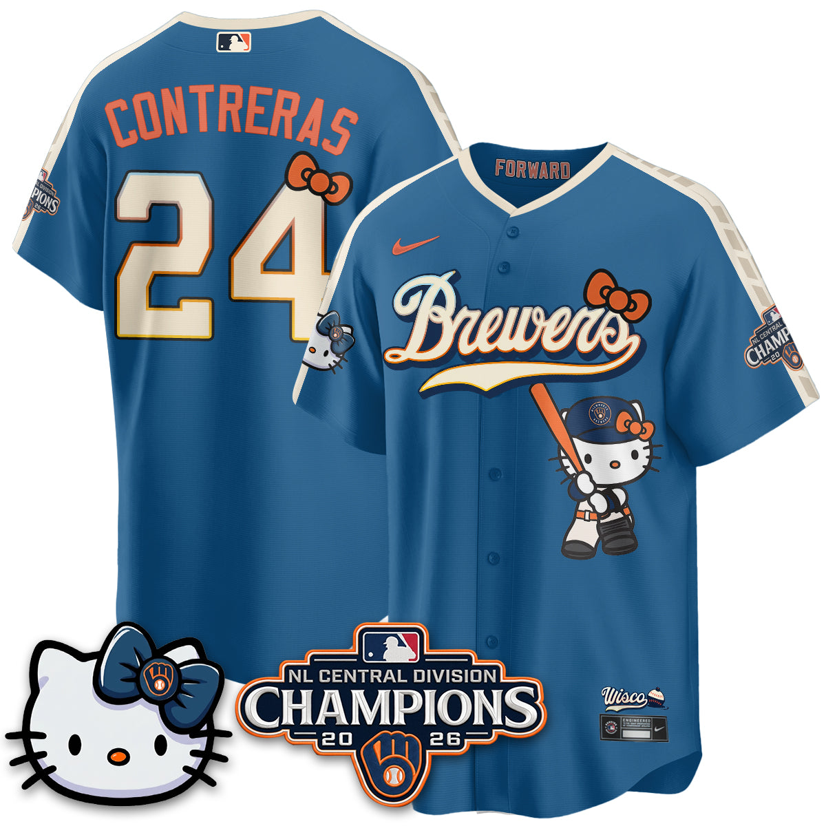 Milwaukee Brewers NL Central Champs x Meow KT Vapor Pink Jersey - Stitched