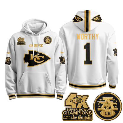 Kansas City Chiefs 4X Champs Gold Edition Hoodie - Stitched