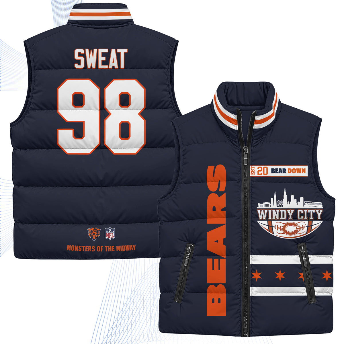 Chicago Bears "Windy City" Puffer Vest - Printed
