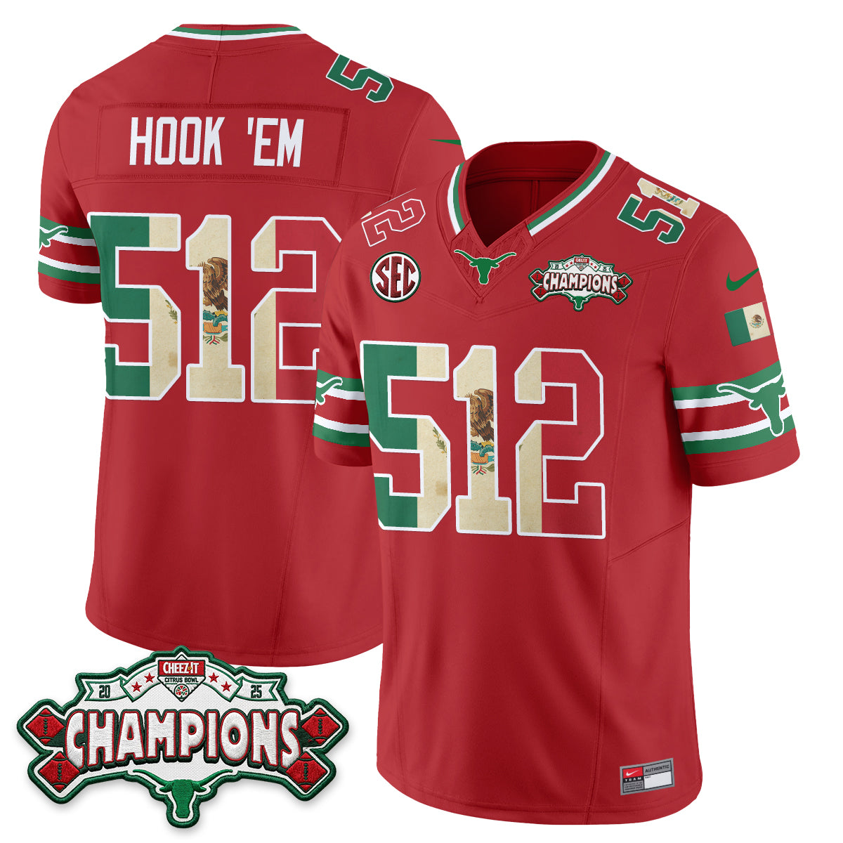 Texas Longhorns Mexico Edition Vapor Jersey - Stitched-NQD