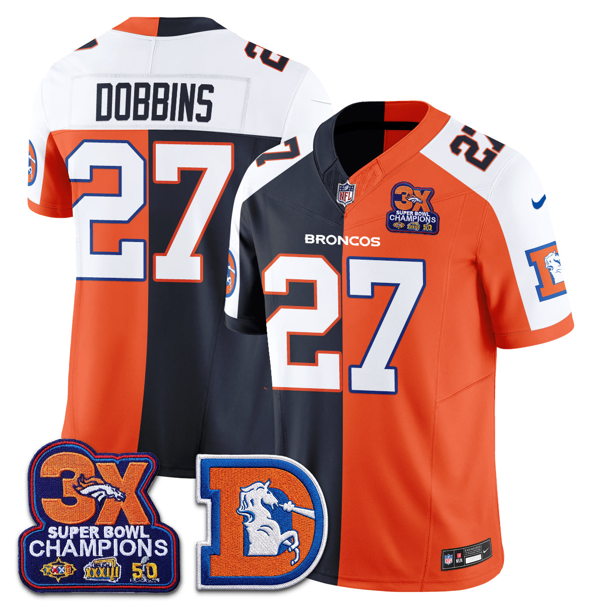 Denver Broncos Throwback Split Vapor Jersey - Stitched-NQD