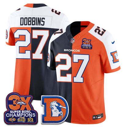 Denver Broncos Throwback Split Vapor Jersey - Stitched-NQD