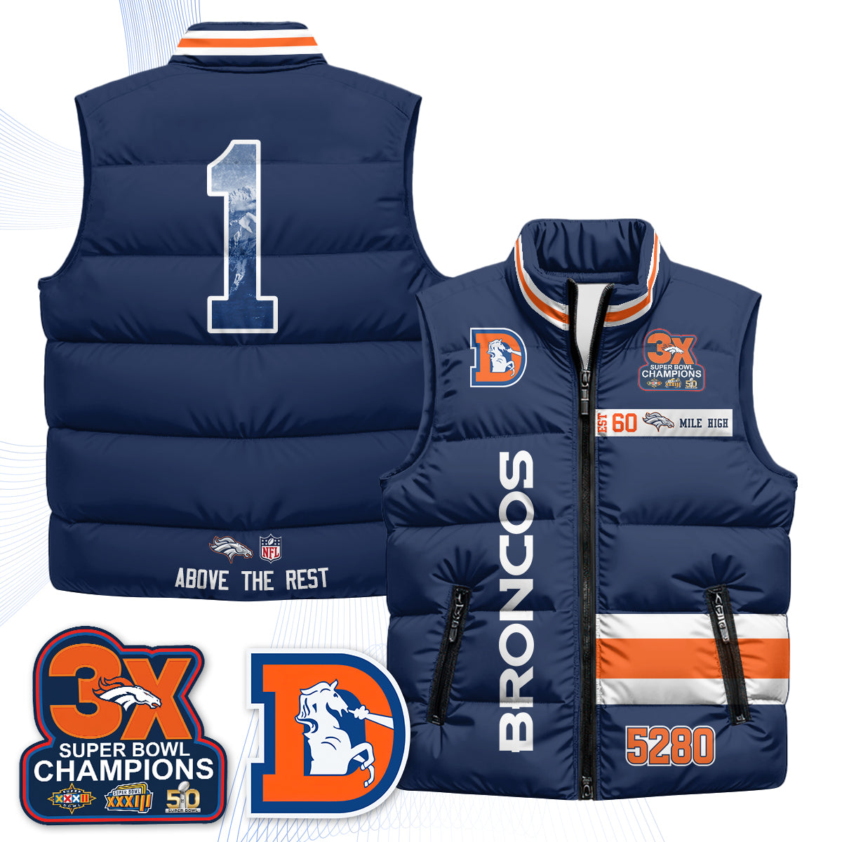 Denver Broncos "Mile High" Puffer Vest - Printed