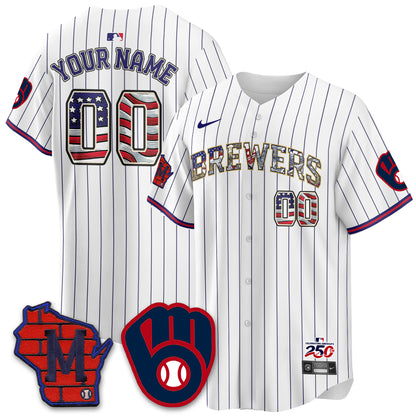 Milwaukee Brewers 2026 Independence Day USA Vapor Limited Custom Jersey - Stitched