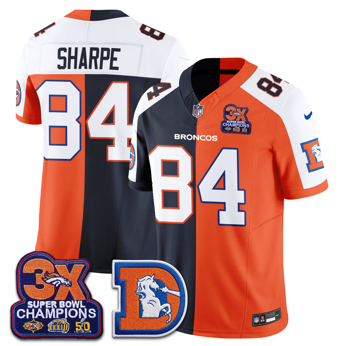 Denver Broncos Throwback Split Vapor Jersey - Stitched-NQD