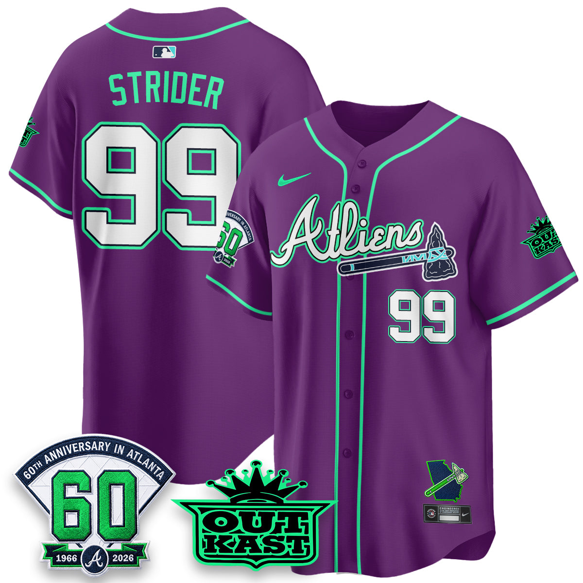 Atlanta Braves x Atliens Cool Base Galaxy Version Jersey - Stitched