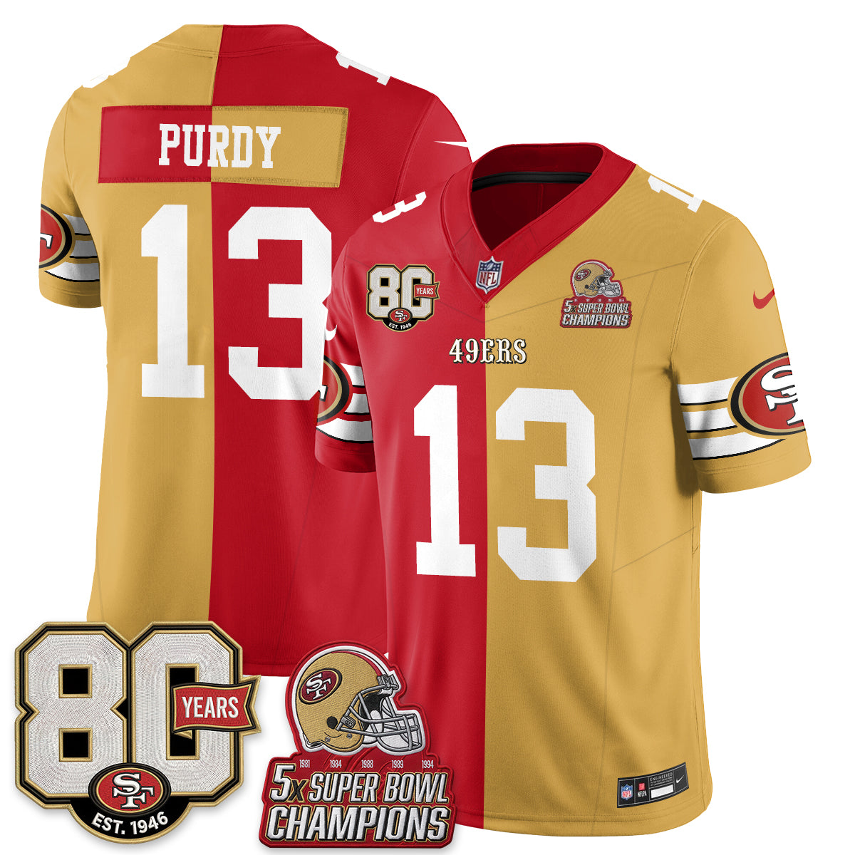 San Francisco 49ers Split Style Vapor Jersey - Stitched