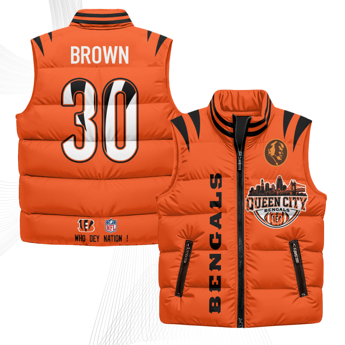 Cincinnati Bengals John Madden Patch Puffer Vest - Printed