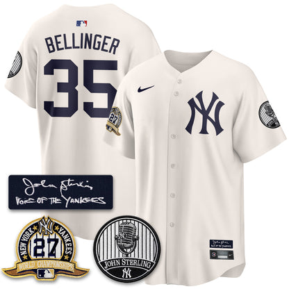 NYY John Sterling Tribute Patch Limited Gold Jersey - Stitched