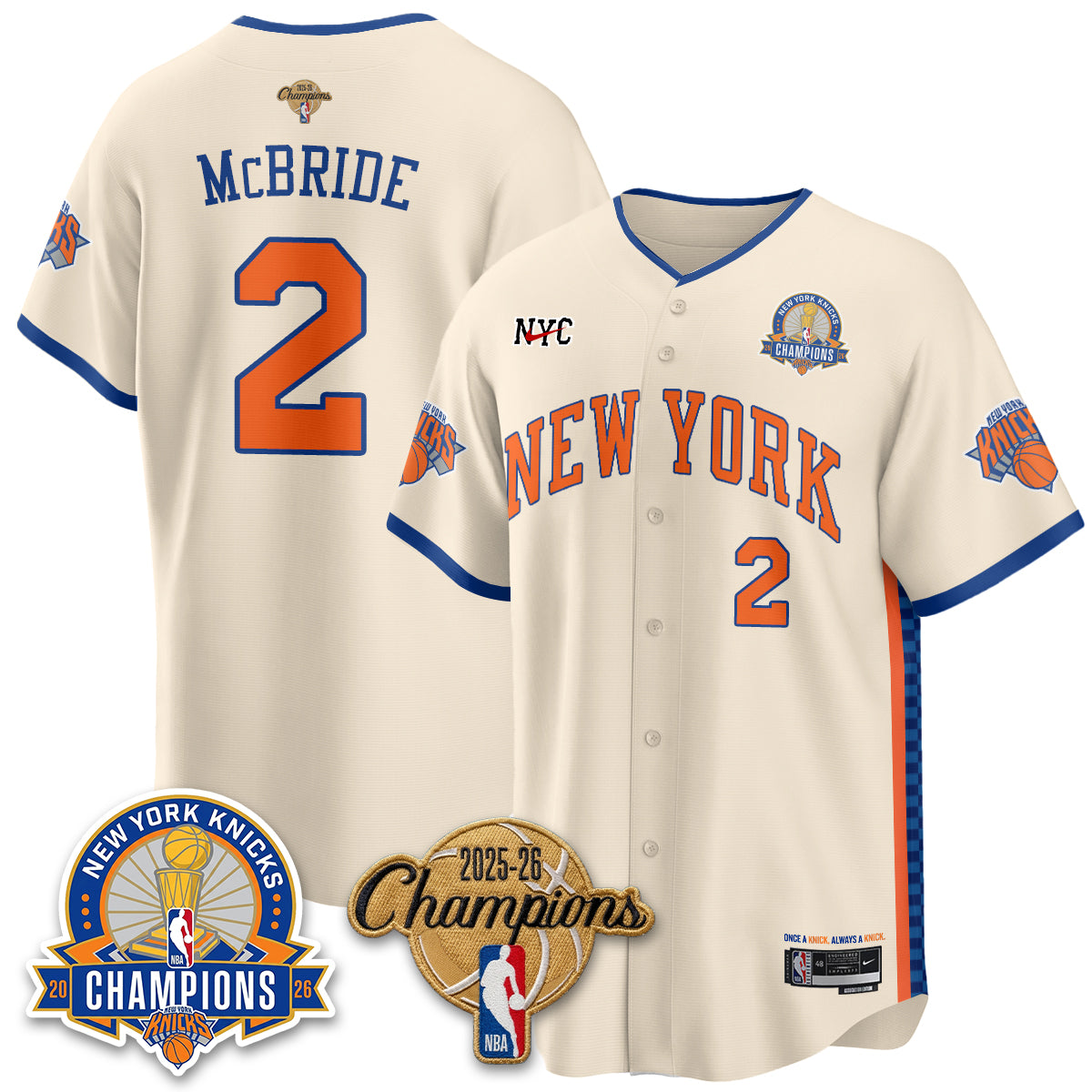 New York Knicks 2026 NBA Champions Cream Baseball Edition Vapor Jersey - Stitched