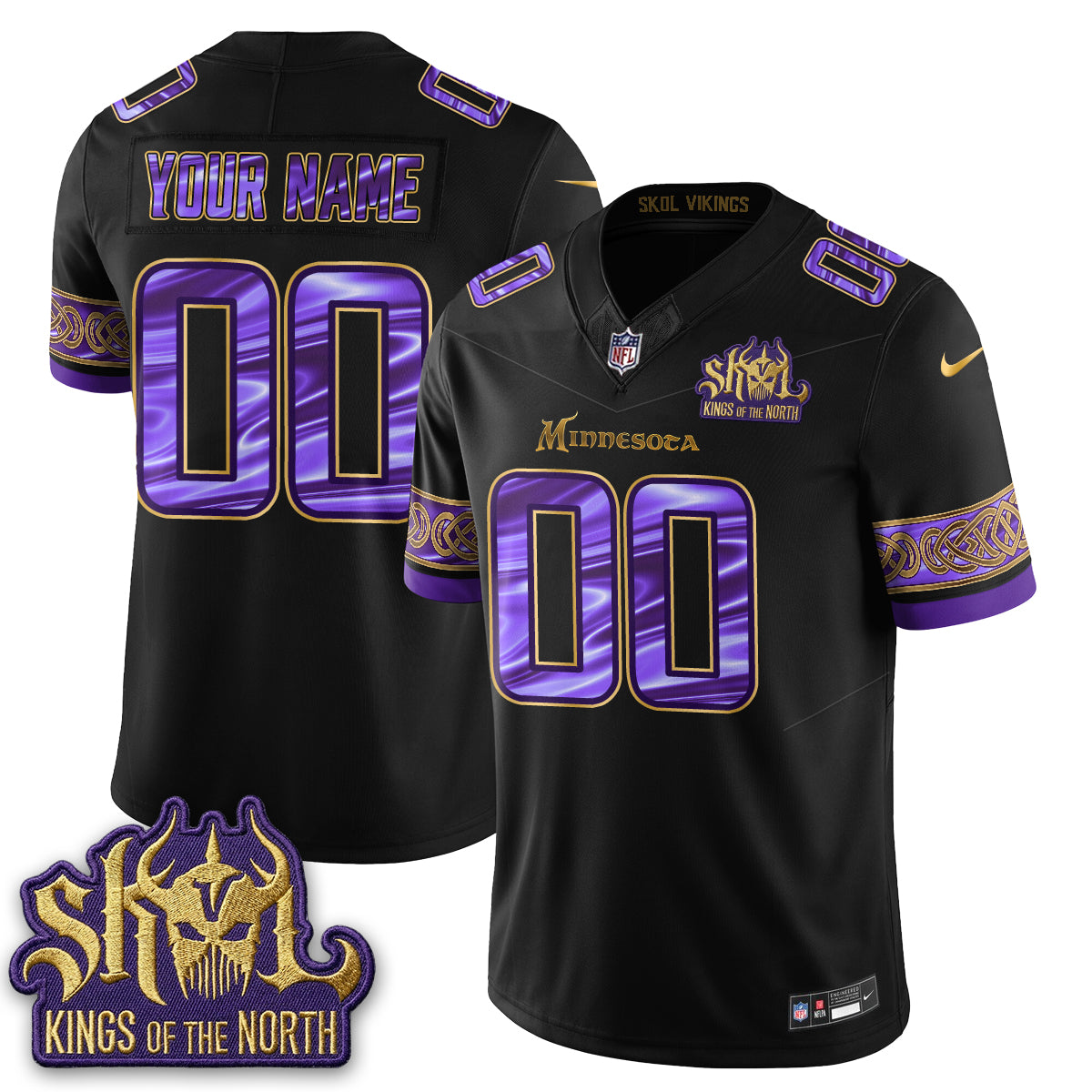 Minnesota Vikings Fangear Edition Warrior Skol Patch Vapor Custom Jersey - Stitched-NQD